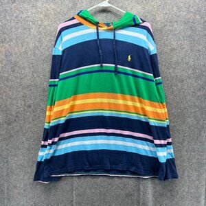 Vintage Ralph Lauren Hoodie Mens XL Multicolor Striped Sweatshirt Pullover